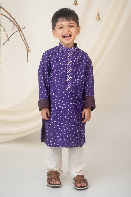 Buy_Label Neeti_Purple Muslin, Cotton Embroidery Bandhani Print Kurta _Online_at_Aza_Fashions