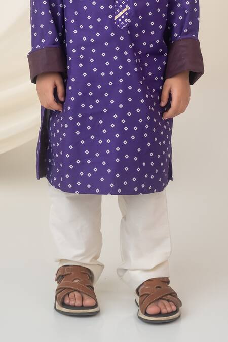 Shop_Label Neeti_Purple Muslin, Cotton Embroidery Bandhani Print Kurta _Online_at_Aza_Fashions