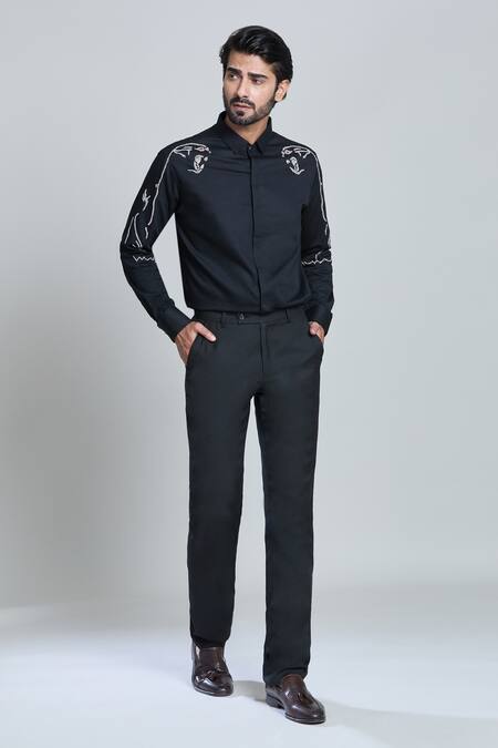 Buy_Sanjana Reddy Designs_Black Embroidery Placement Shirt_Online_at_Aza_Fashions