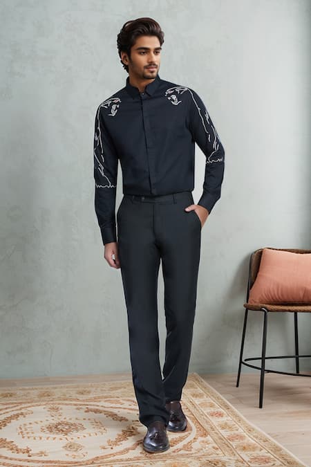Sanjana Reddy Designs Black Embroidery Placement Shirt 