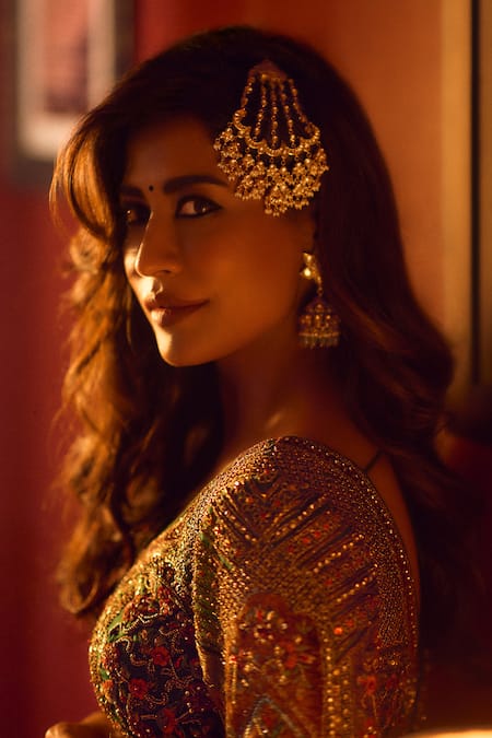 Shop_Roqa_Red Silk, Net Diamonds, Embroidery, Crystals Mariyam Raw Bridal Lehenga Set 