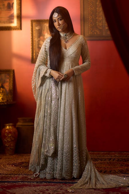 Abhinav Mishra Linear Mirror Embroidered Anarkali Set 