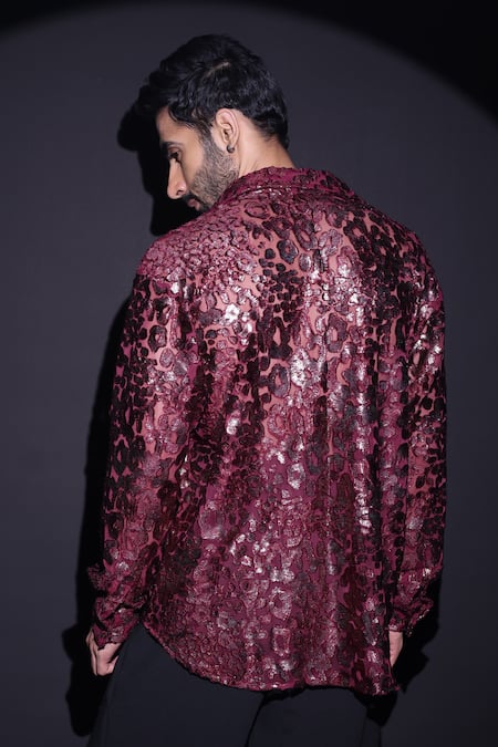 Label Muslin Maroon Velvet Designer Shirt 