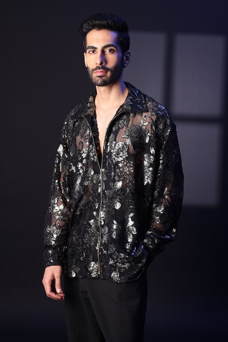 Label Muslin Black Velvet Embroidery Designer Shirt 