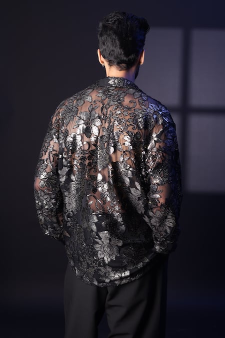 Label Muslin Designer Velvet Black Shirt 