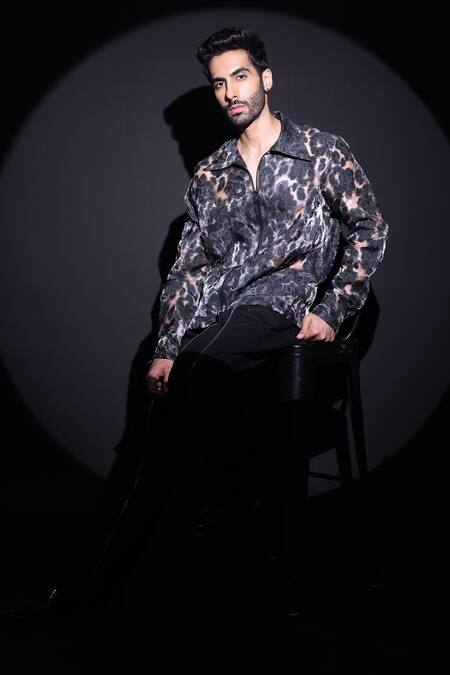 Label Muslin_Black Tissue Designer Shirt _Online_at_Aza_Fashions