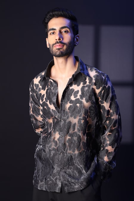 Label Muslin Black Tissue Designer Floral Shirt 