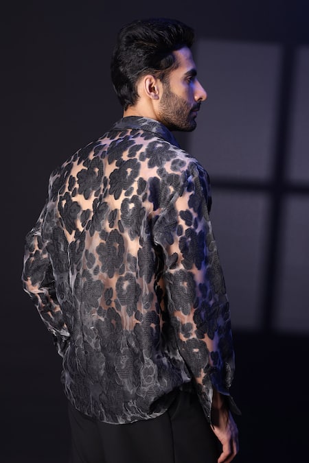 Label Muslin Designer Black Floral Tissue Shirt 