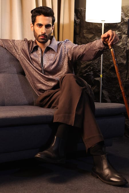 Label Muslin Grey Satin Designer Shirt 