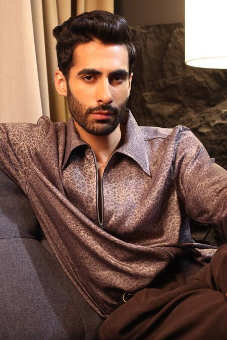 Label Muslin_Gray Satin Grey Designer Shirt _Online_at_Aza_Fashions