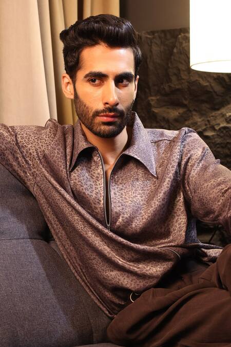 Buy_Label Muslin_Gray Satin Grey Designer Shirt _Online_at_Aza_Fashions