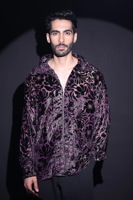 Label Muslin Purple Embroidery Brasso Designer Shirt 