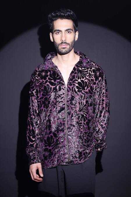 Shop_Label Muslin_Purple Embroidery Brasso Designer Shirt _Online_at_Aza_Fashions