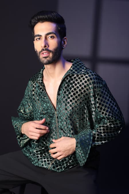 Buy_Label Muslin_Green Brasso Designer Shirt _Online_at_Aza_Fashions