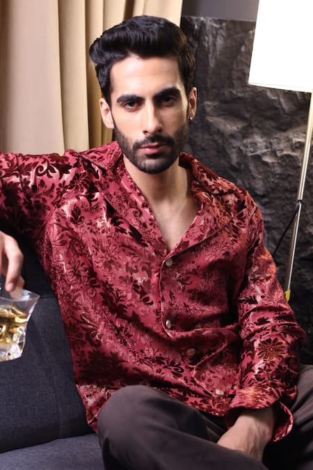 Buy_Label Muslin_Maroon Designer Brasso Shirt _Online_at_Aza_Fashions