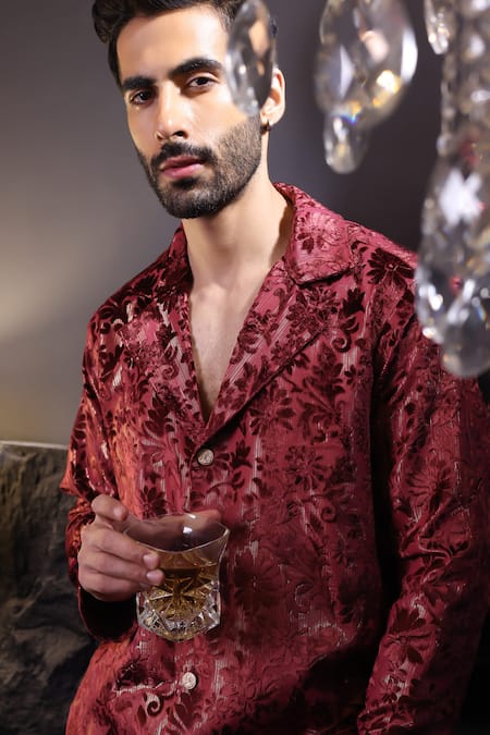 Shop_Label Muslin_Maroon Designer Brasso Shirt _Online_at_Aza_Fashions