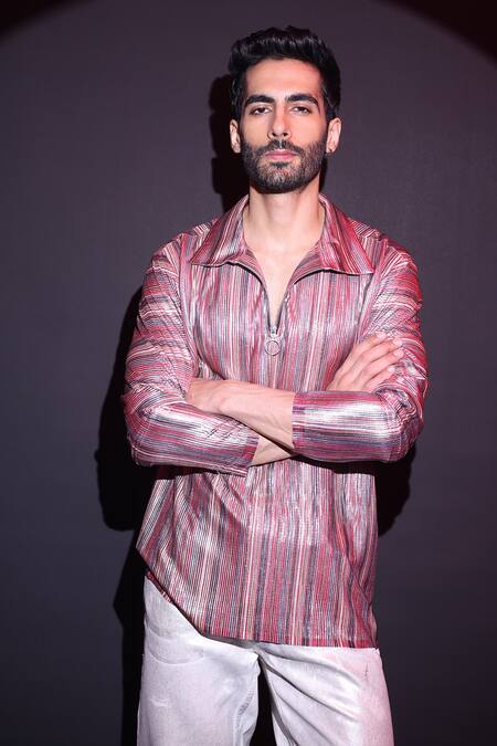 Buy_Label Muslin_Maroon Satin Designer T-shirt _Online_at_Aza_Fashions