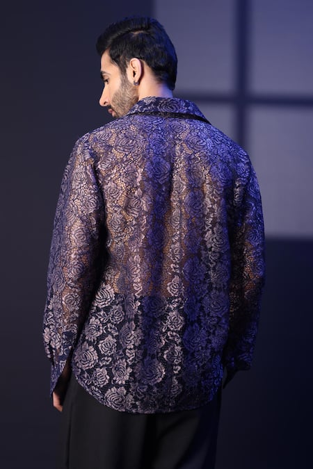 Label Muslin Designer Blue Net Shirt 