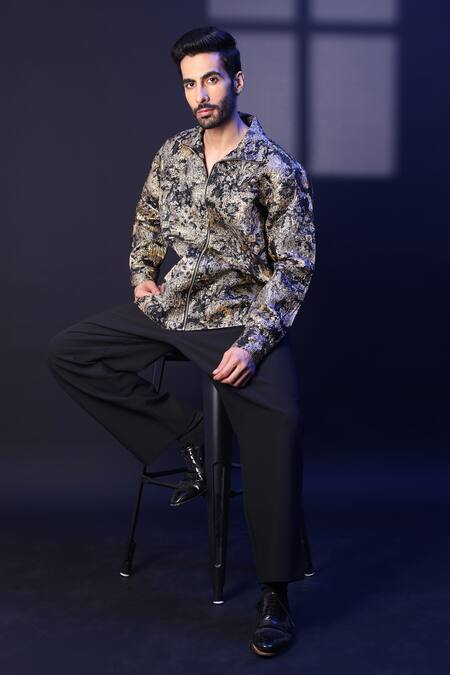 Label Muslin_Gold Jacquard Embossed Designer Shirt _Online_at_Aza_Fashions