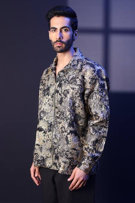 Buy_Label Muslin_Gold Jacquard Embossed Designer Shirt _Online_at_Aza_Fashions