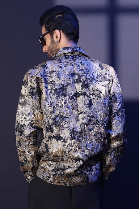 Label Muslin Golden Embossed Jacquard Designer Shirt 