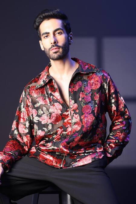 Buy_Label Muslin_Red Floral Print Designer Shirt _Online_at_Aza_Fashions