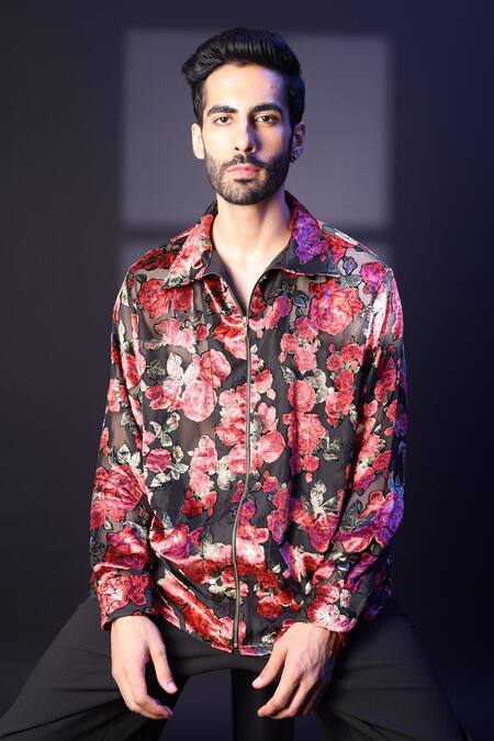 Shop_Label Muslin_Red Floral Print Designer Shirt _Online_at_Aza_Fashions