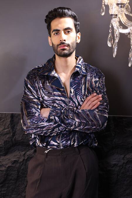 Buy_Label Muslin_Blue Designer Brasso Shirt _Online_at_Aza_Fashions