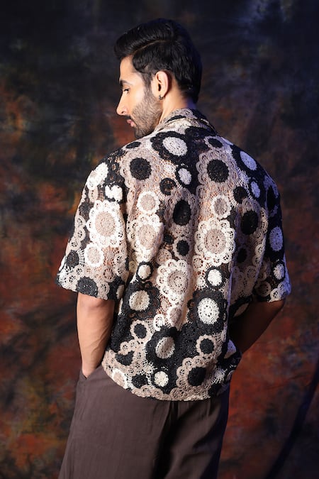 Label Muslin Black & Cream Crochet Designer Shirt 