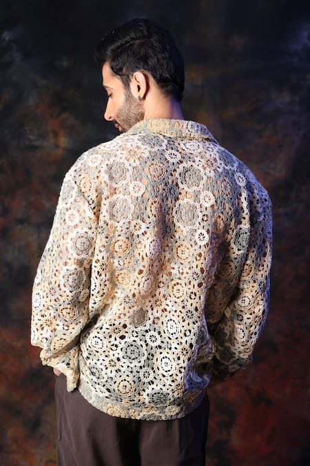 Label Muslin Cream Crochet Designer Shirt 