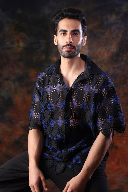 Buy_Label Muslin_Black Designer Crochet Shirt _Online_at_Aza_Fashions