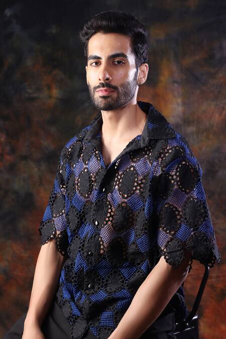 Shop_Label Muslin_Black Designer Crochet Shirt _Online_at_Aza_Fashions