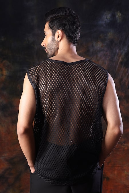 Label Muslin Black Crochet Designer T-Shirt 