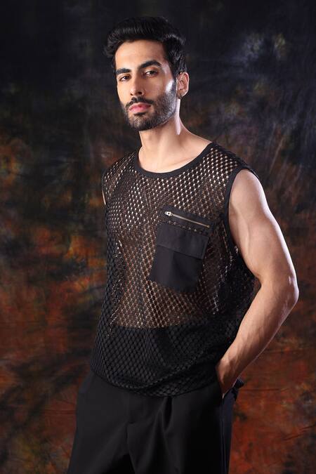 Buy_Label Muslin_Black Crochet Designer T-shirt _Online_at_Aza_Fashions