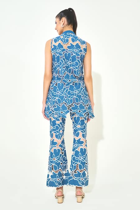 Qala Clothing Embroidered Cutwork Denim Co-ord Set 