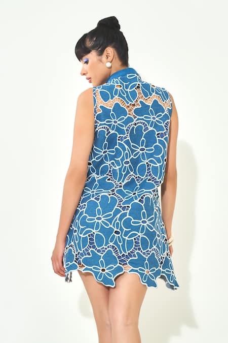 Qala Clothing Embroidered Cutwork Denim Dress 