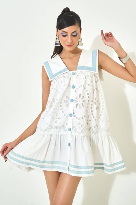 Qala Clothing_Blue Cotton Light Riviera Sailor Dress _Online_at_Aza_Fashions