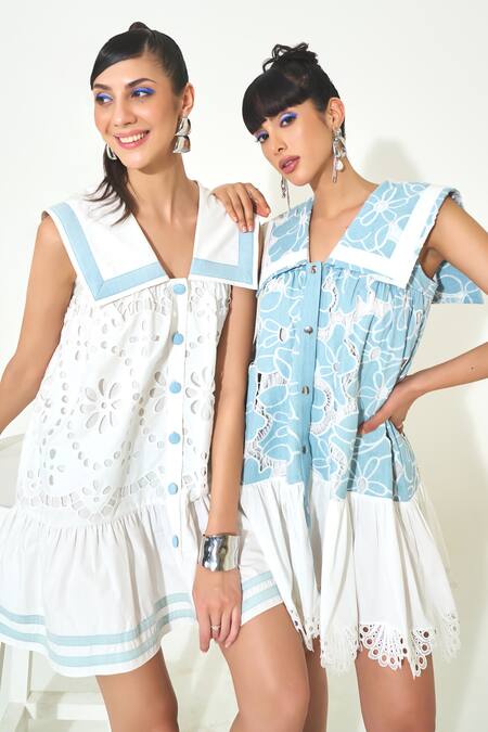Qala Clothing_Blue Cotton Light Riviera Sailor Dress _at_Aza_Fashions