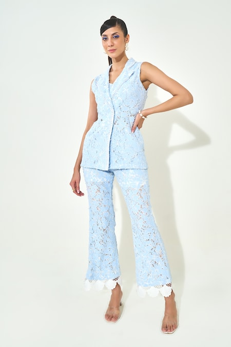 Shop Qala Clothing Blue Denim, Round Neck Light Coord Set Online at Aza Fashions Shop_Qala Clothing_Blue Denim, Round Neck Light Coord Set _Online_at_Aza_Fashions