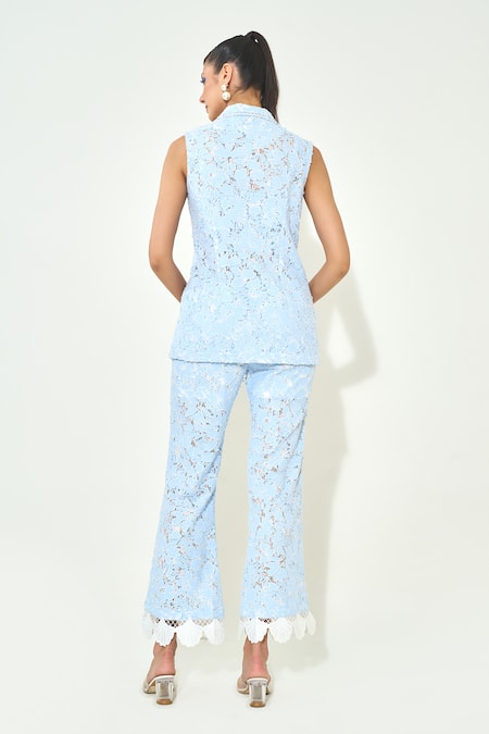 Qala Clothing Light Blue Lace Coord Set 