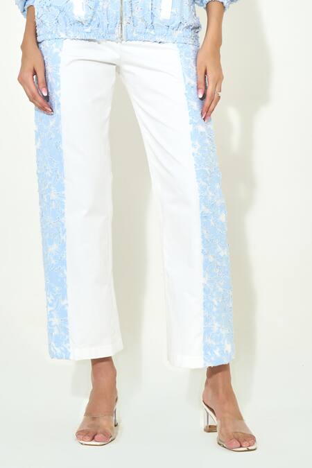 Buy Qala Clothing Blue Denim Lace Round Neck Light Jacket And Pant Set Online at Aza Fashions Buy_Qala Clothing_Blue Denim Lace Round Neck Light Jacket And Pant Set _Online_at_Aza_Fashions