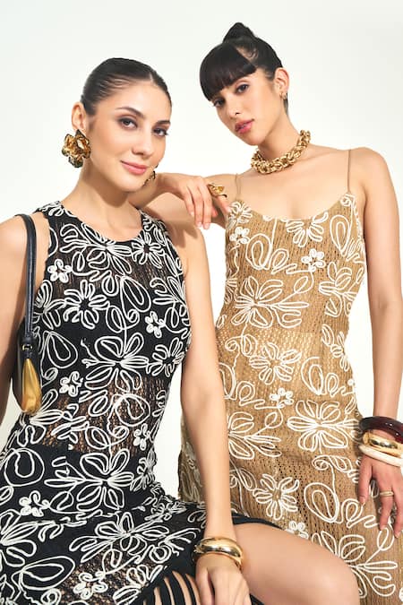 Qala Clothing_Black Knit Fringe Round Neck Maxi Dress _at_Aza_Fashions