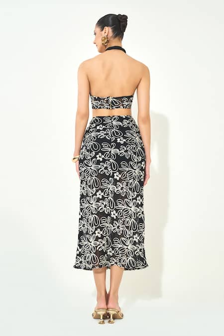 Qala Clothing Black Floral Halter Neck Dress 