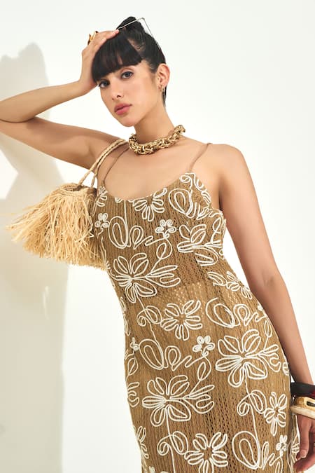 Buy Qala Clothing Beige Knit Embroidery Floral Maxi Dress Online at Aza Fashions Buy_Qala Clothing_Beige Knit Embroidery Floral Maxi Dress _Online_at_Aza_Fashions