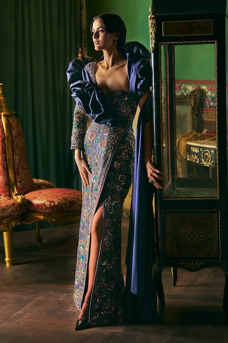 Supria Munjal Navy Blue Silk Designer Gown 