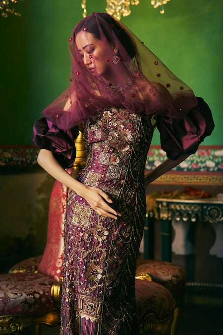 Supria Munjal Wine Pure Silk Designer Gown 