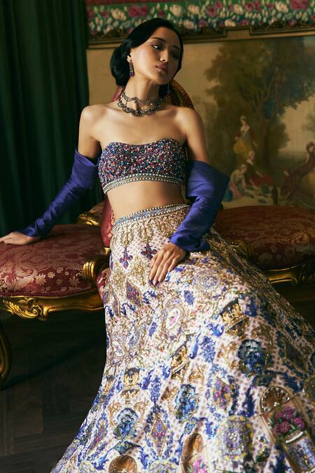 Supria Munjal_Blue Chanderi , Chanderi, Sequins, Beads, Royal Lehenga Set _Online_at_Aza_Fashions