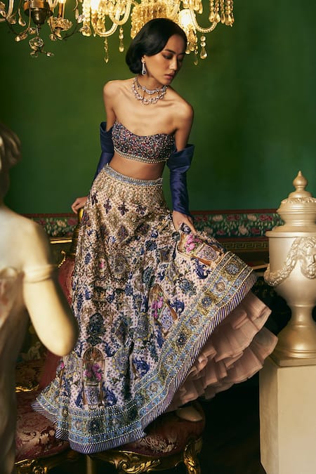 Supria Munjal Royal Blue Chanderi Silk Lehenga Set 