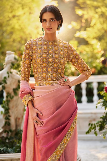 Supria Munjal Designer Cashmere Rose Pink Saree Set 