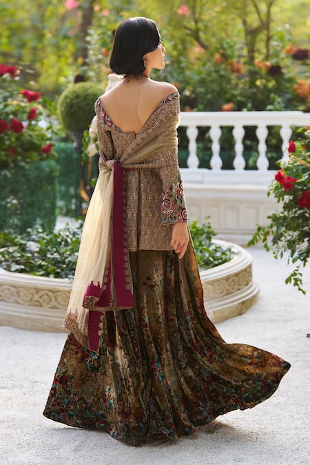 Supria Munjal Sand Gold Embroidered Kurta Sharara Set 